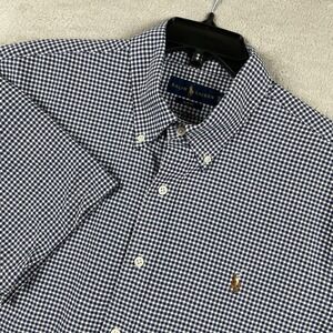 Ralph Lauren Button Shirt Mens XL Slim Fit Blue Gingham Check Flesh Pony SS‎